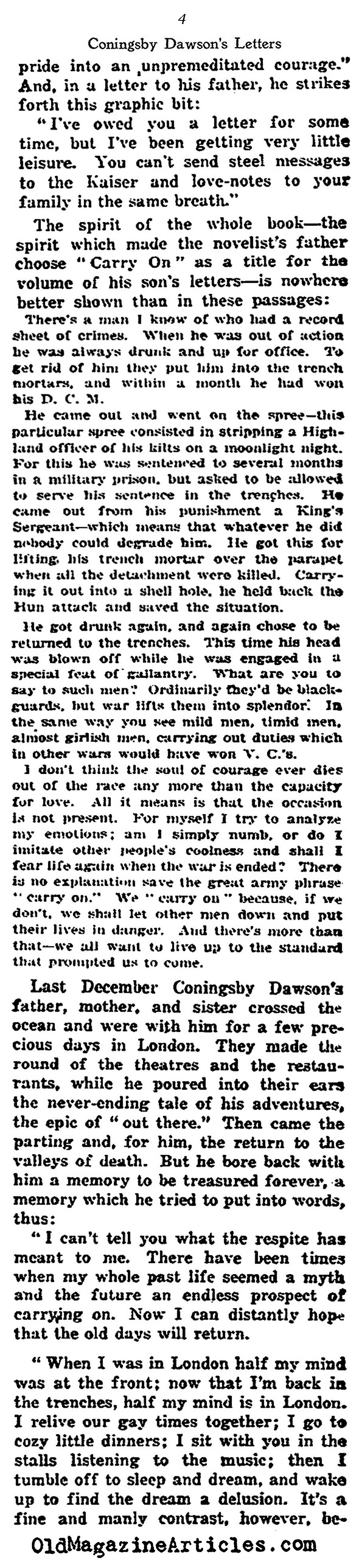 CARRY ON by Coningsby Dawson (NY Times, 1917)